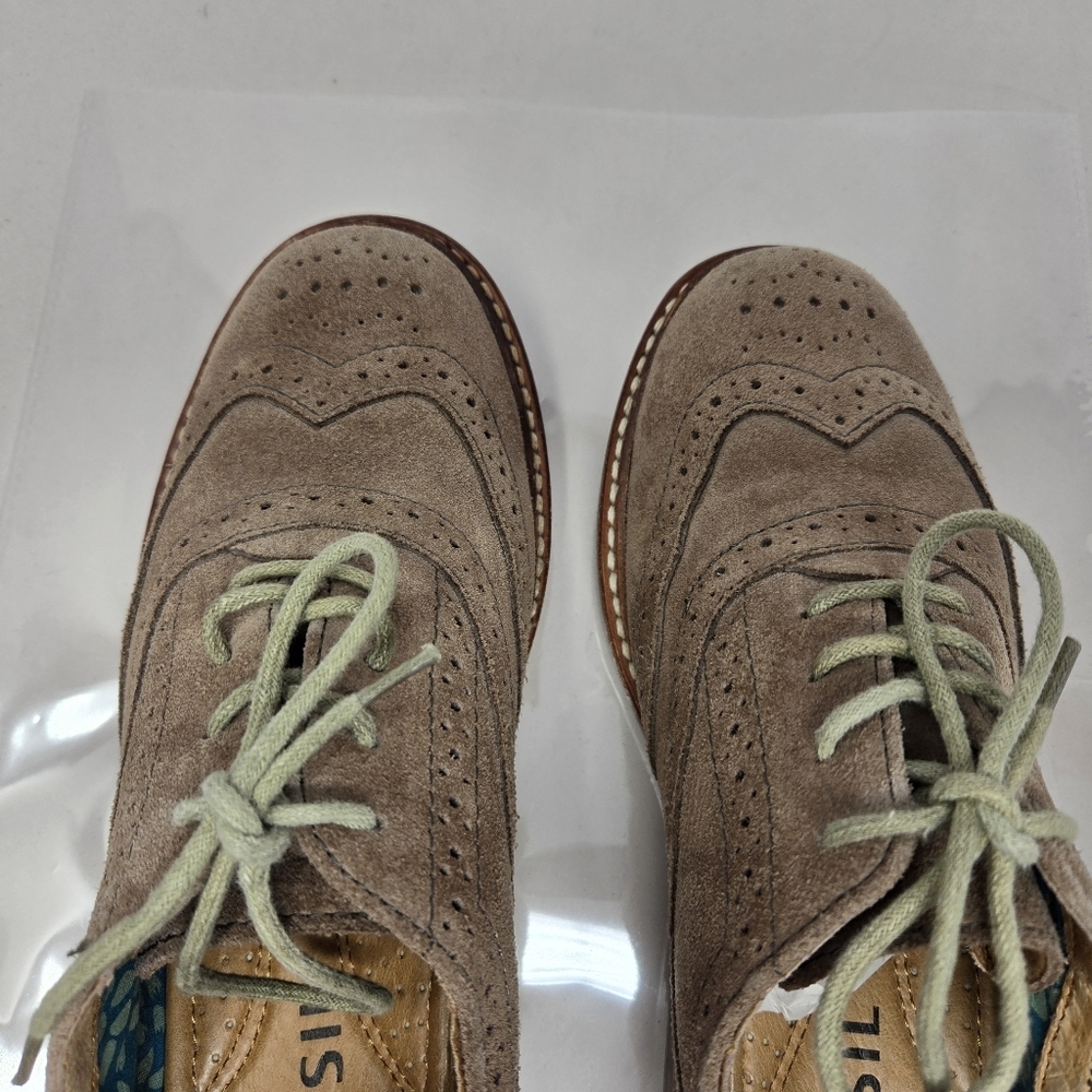 Fossil Womens Sz 7 Tan Suede Lace Up Brouges School Office Work Wear Casual - Picture 6 of 11